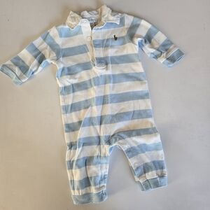 Ralph Lauren Baby Blue and White Striped One Piece 6m
